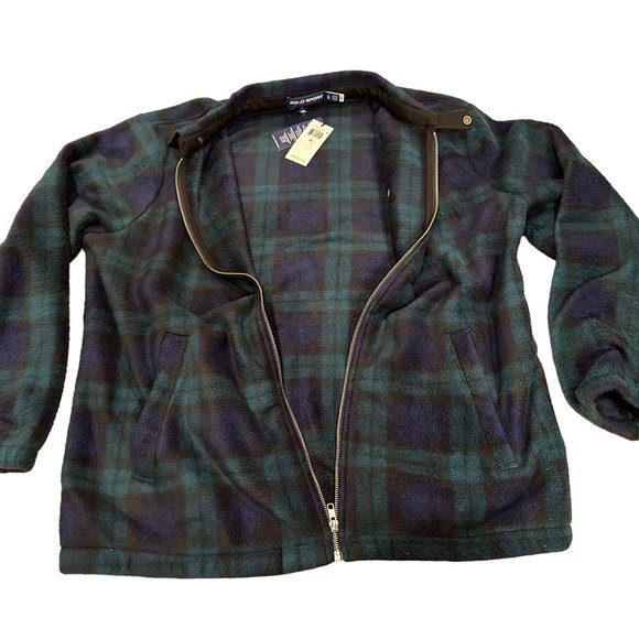 Polo Ralph Lauren Navy & Green Fleece Check Jacket, Large Size, NWT - Picture 10 of 12